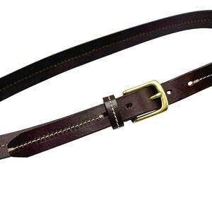 Eddie Bauer Brown Italian Leather Belt 34 Solid Brass Buckle Center Stitch Italy